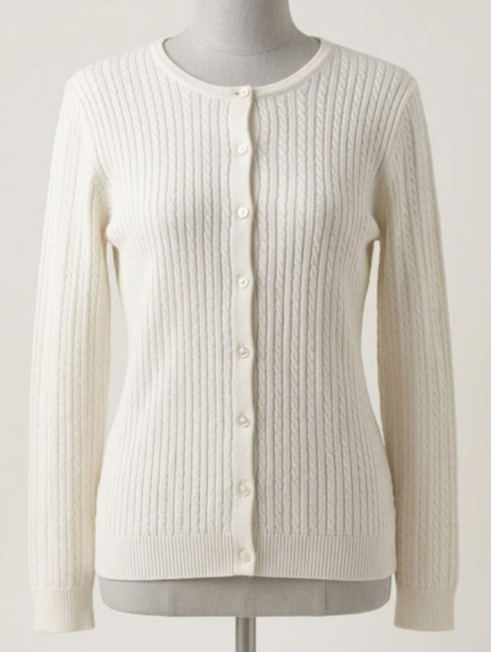 Tabi Classic Cream Cable-Knit Button Cardigan (Sz M) Preppy Nautical Capsule